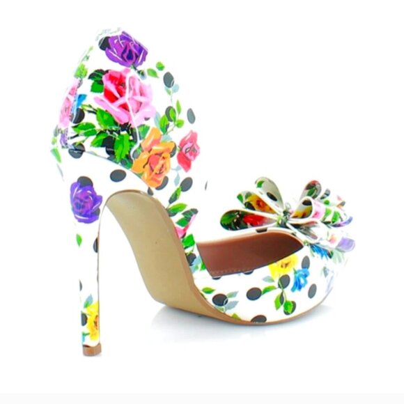 Betsey Johnson Floral Polka Dot D'orsay 4" Heels Indie Sleeze Stiletto Size 7.5 - Picture 2 of 11